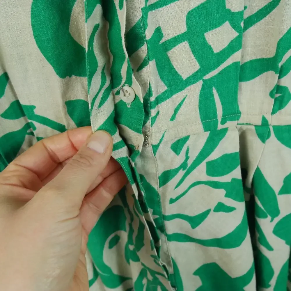 Vintage 80s Linen Blend Shirt Dress Modest Fit Flare 12 Resort Tropical Retro - Picture 9 of 12